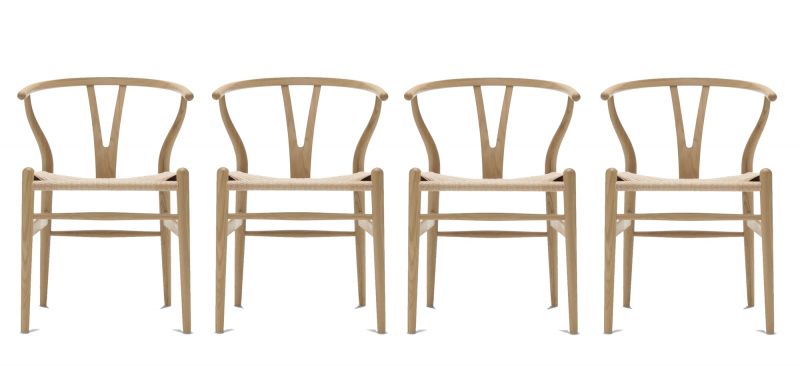 Vier CH24 Wishbone Stühle von Carl Hansen & Søn, Eiche geseift, mit Papierkordel.
